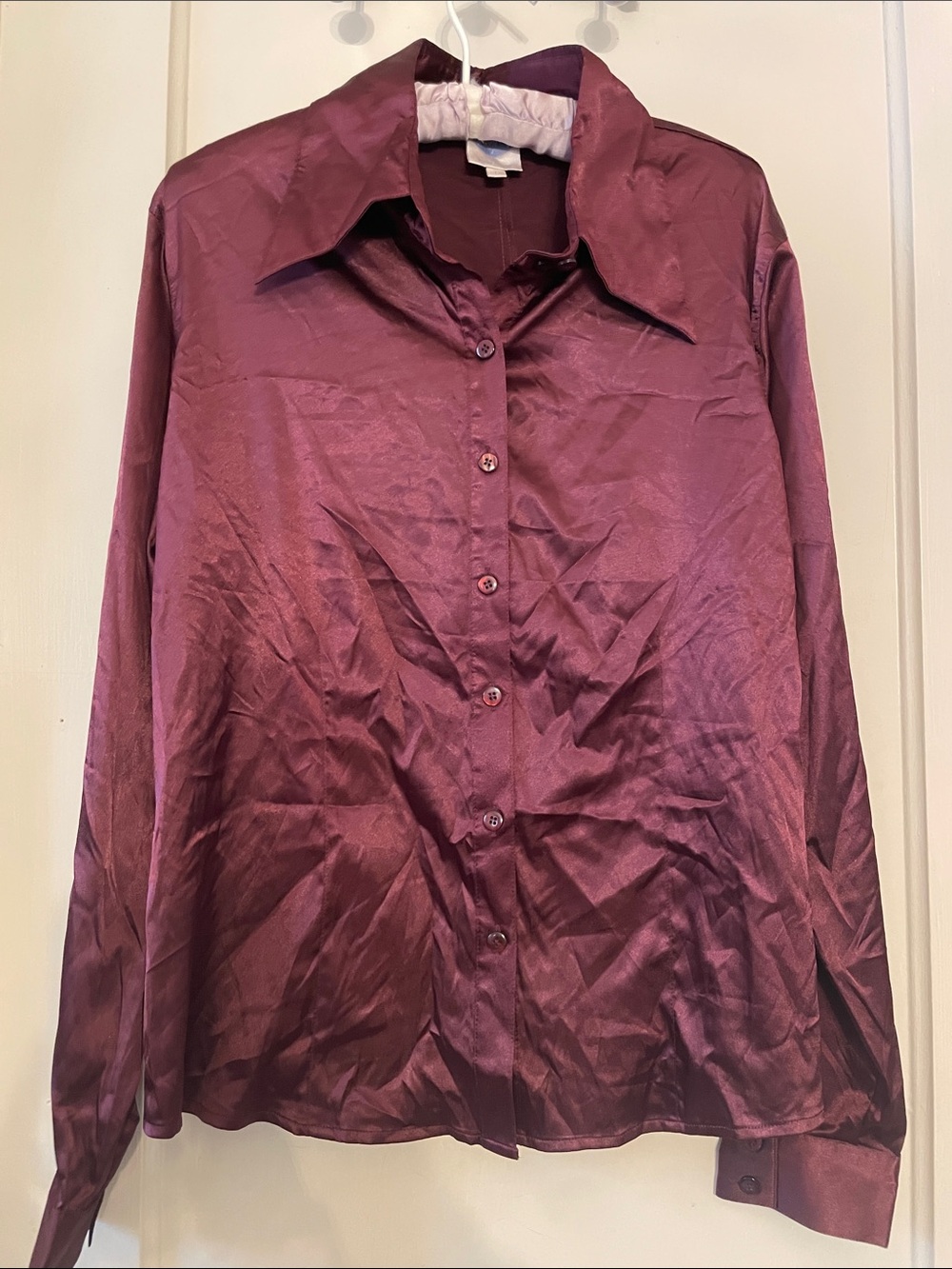 Vintage Satin Button-Up Shirt in Deep Plum